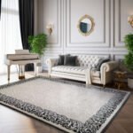Covor Gloria 3D Elegant Alb Perlat Chenar Gri