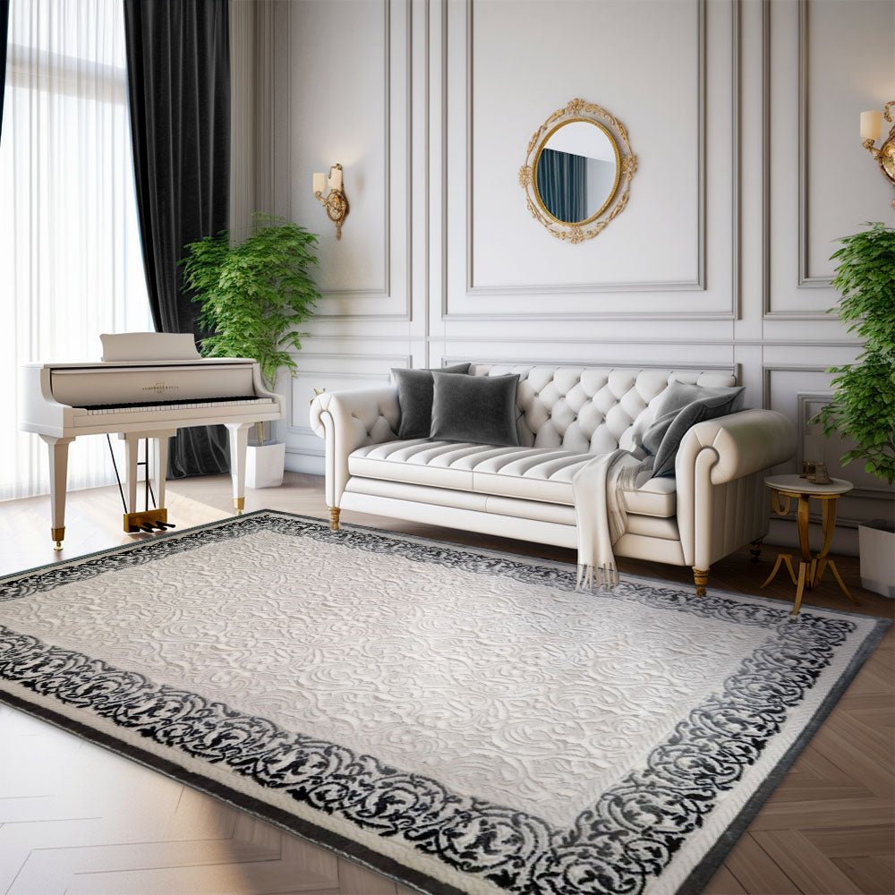 chenargri.jpg Covor Gloria 3D Elegant Alb Perlat Chenar Gri - imagine 1